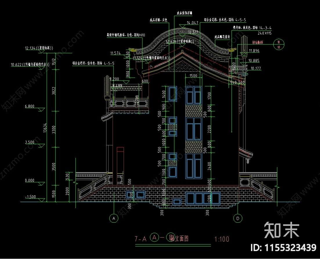 仿古建筑别墅图cad施工图下载【ID:1155323439】