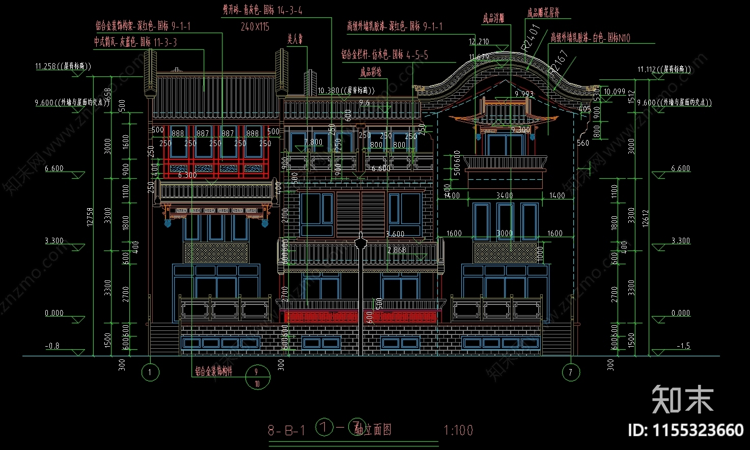 仿古商业街建筑别墅图cad施工图下载【ID:1155323660】