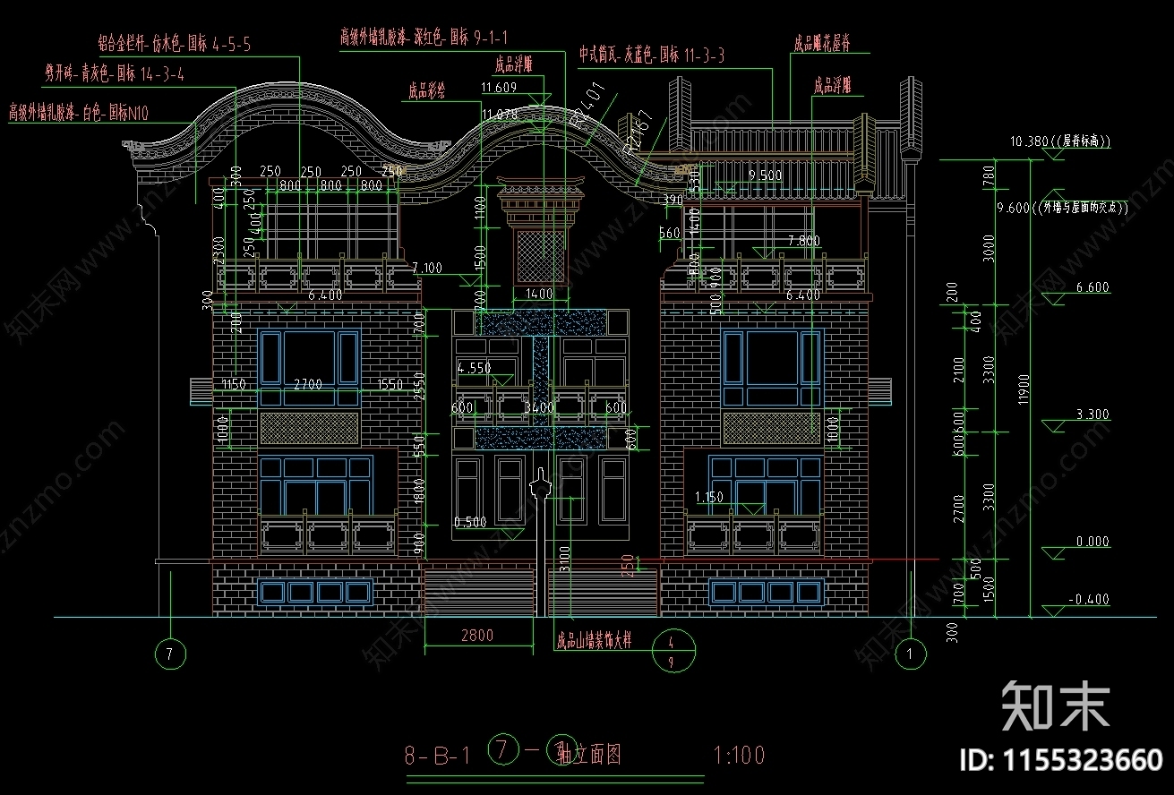 仿古商业街建筑别墅图cad施工图下载【ID:1155323660】