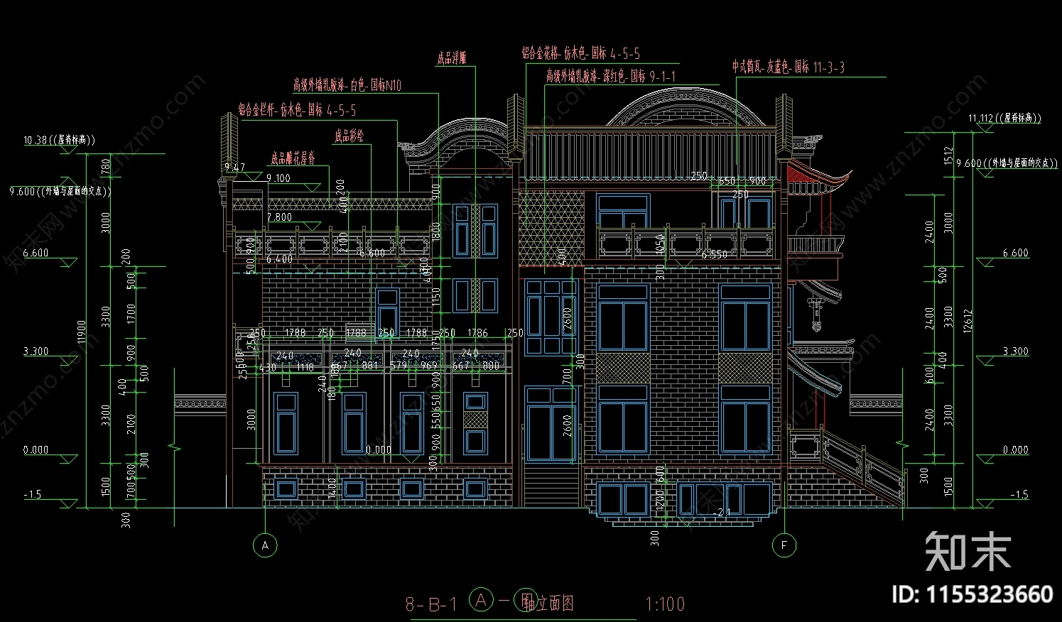 仿古商业街建筑别墅图cad施工图下载【ID:1155323660】