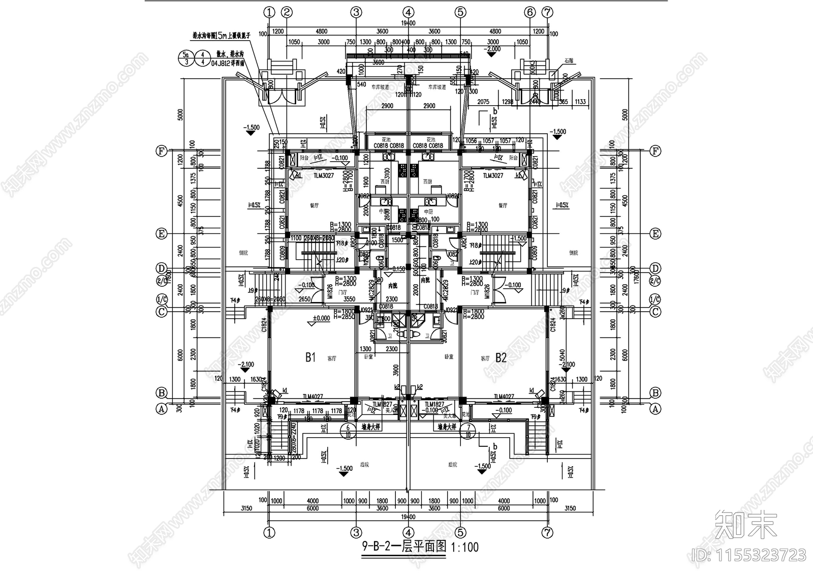 仿古建筑联排别墅图cad施工图下载【ID:1155323723】