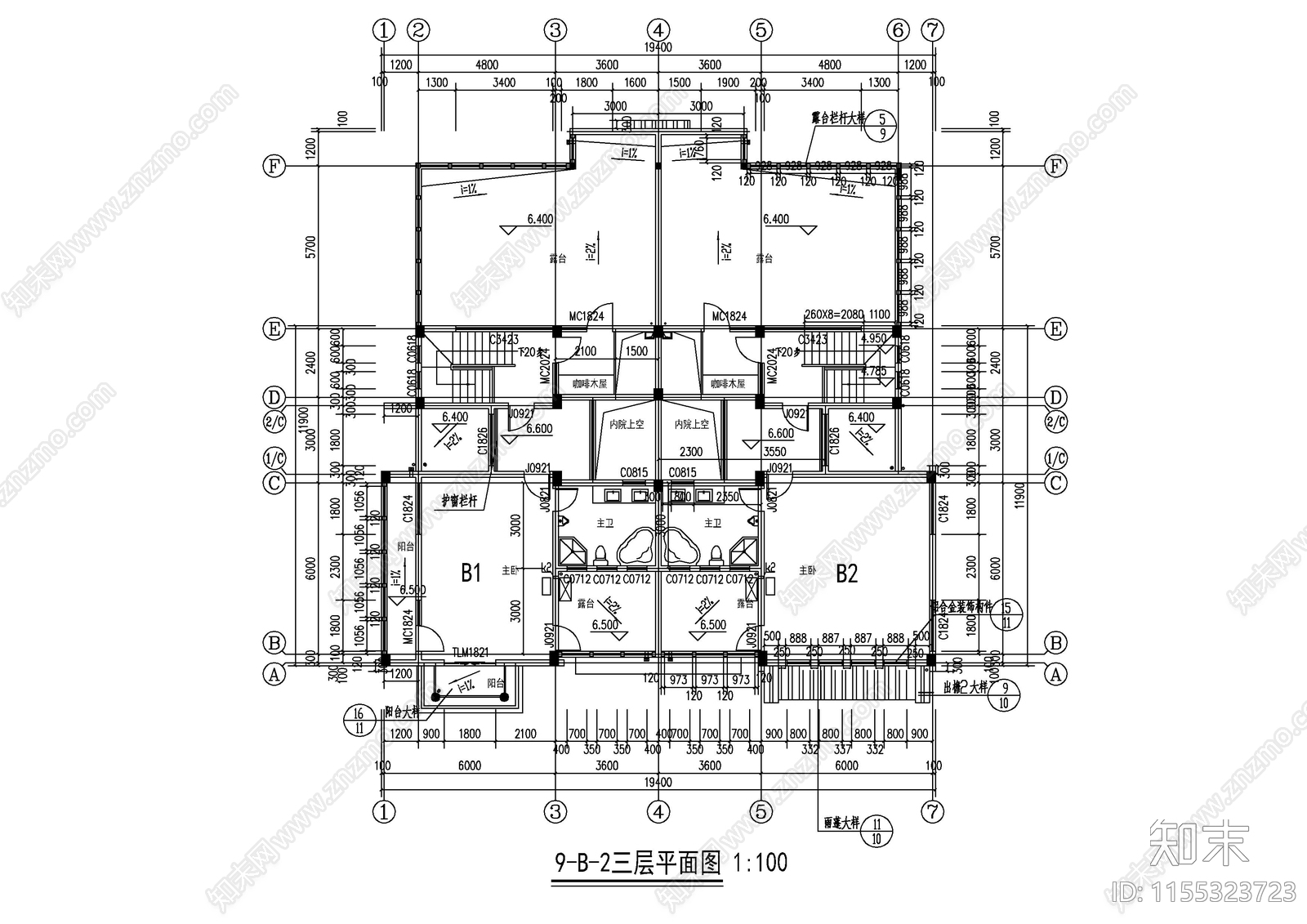 仿古建筑联排别墅图cad施工图下载【ID:1155323723】