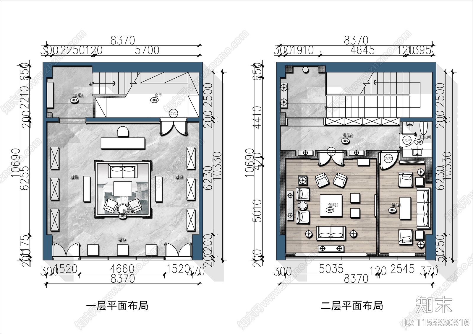 150㎡两层茶叶店平面布置图施工图下载【ID:1155330316】