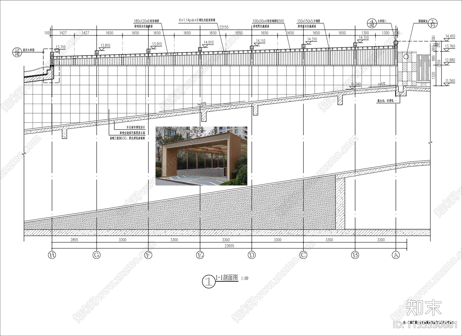 景观车库入口廊架cad施工图下载【ID:1155330681】