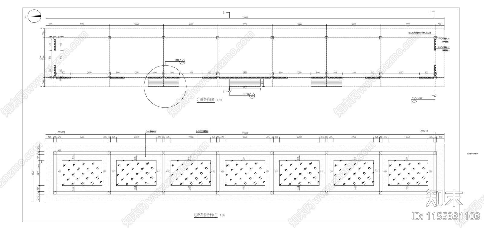 新中式景观廊架详图cad施工图下载【ID:1155331103】