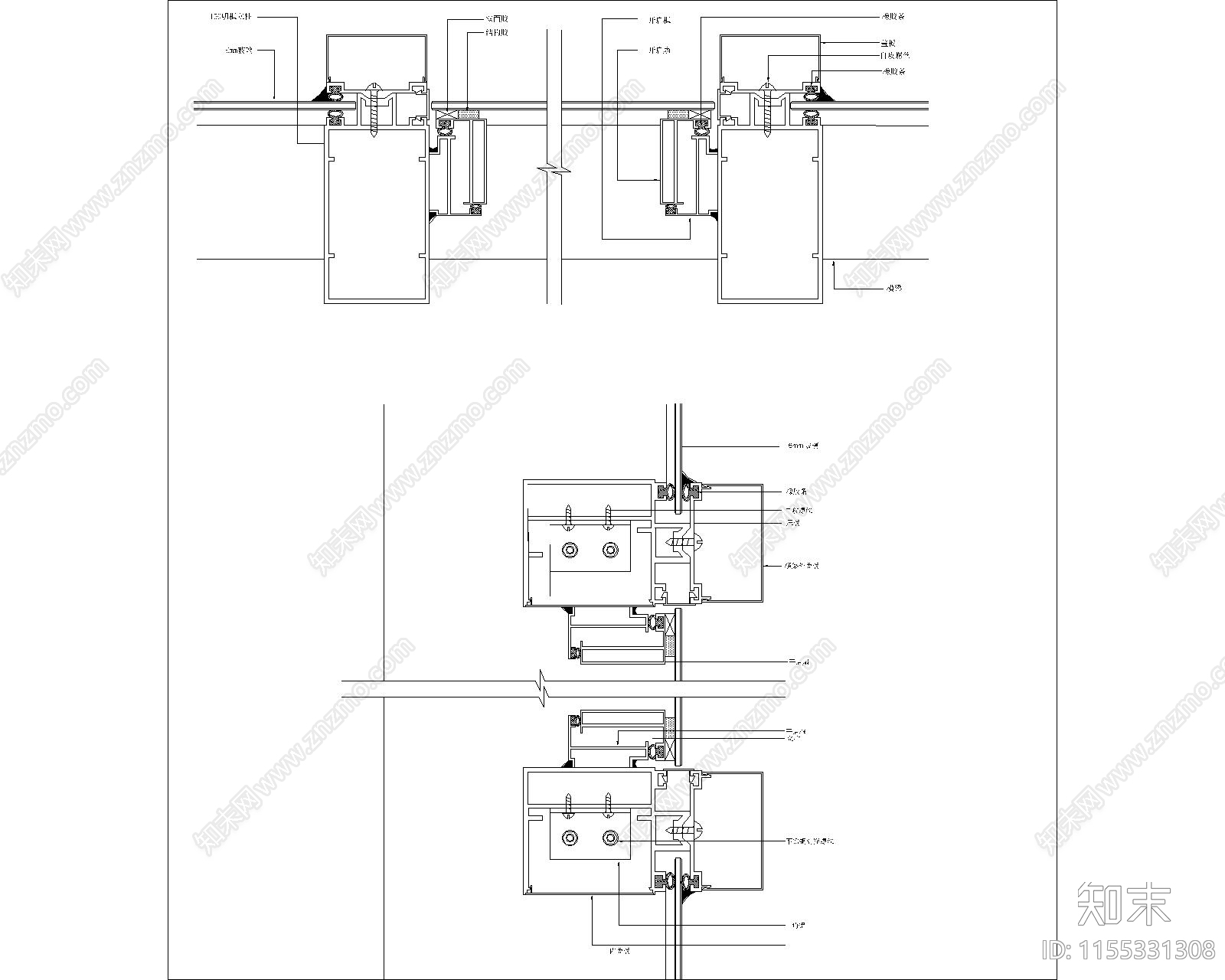 型隐框幕墙及铝塑板幕墙节点大样图施工图下载【ID:1155331308】