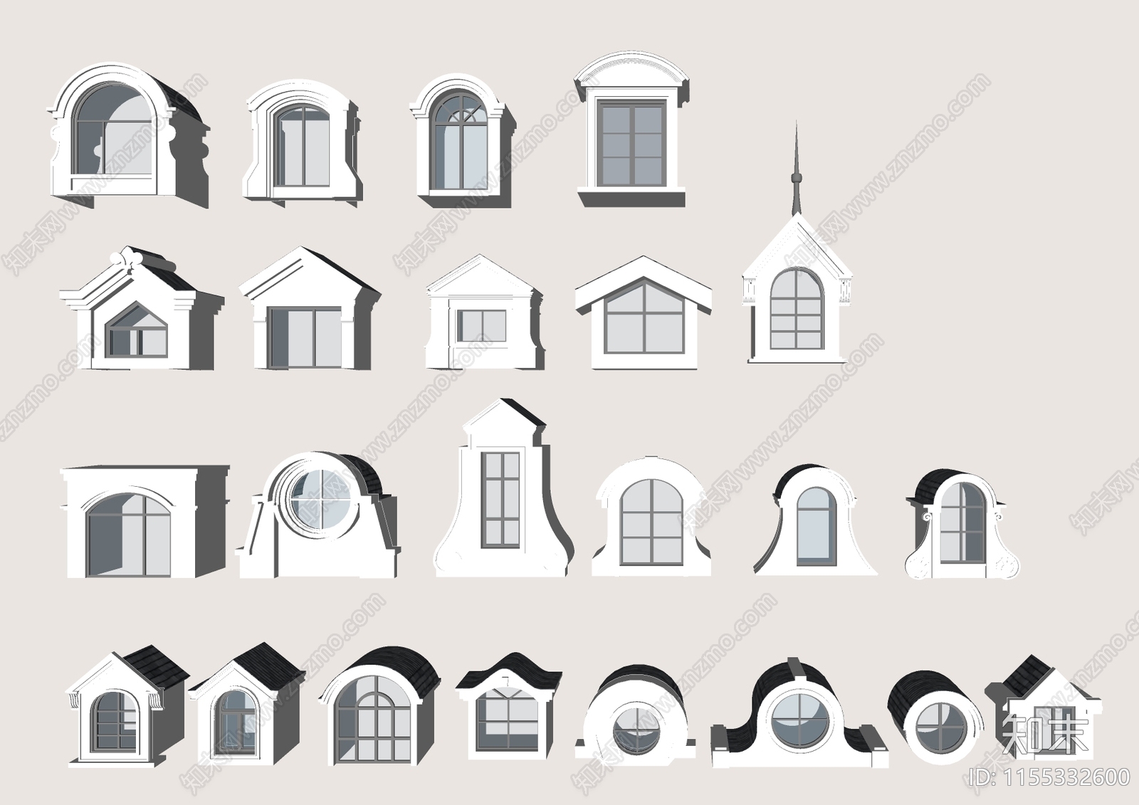 欧式老虎窗SU模型下载【ID:1155332600】