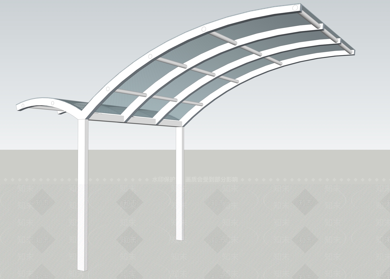 现代景观玻璃雨篷SU模型下载【ID:1155333646】