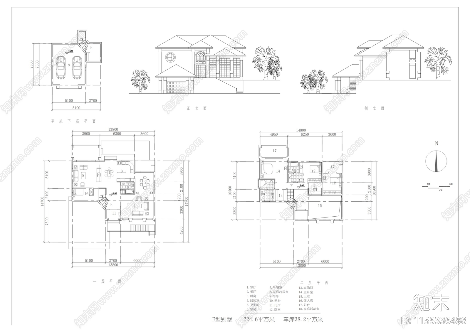 20套别墅建筑cad施工图下载【ID:1155336498】