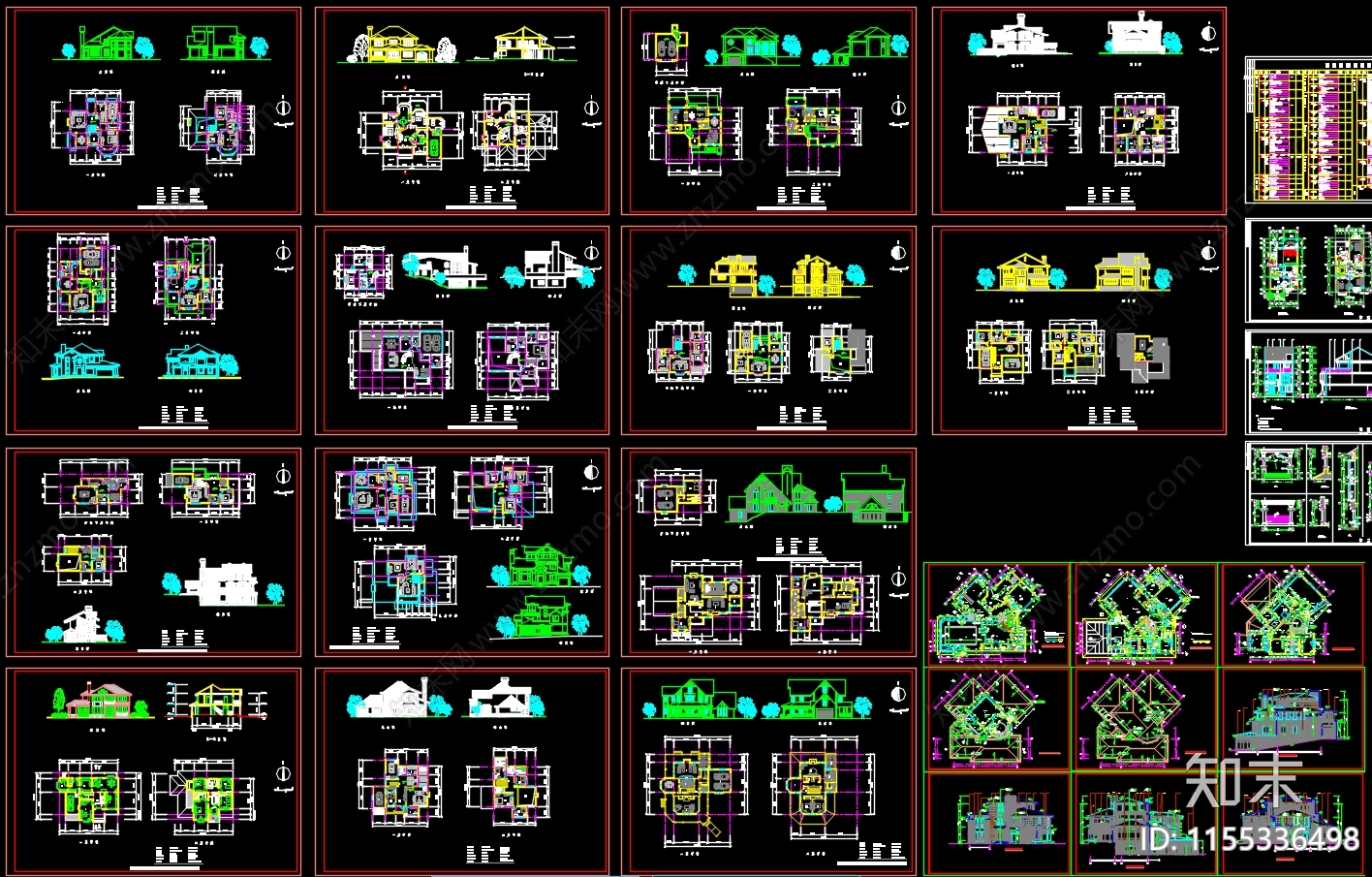 20套别墅建筑cad施工图下载【ID:1155336498】