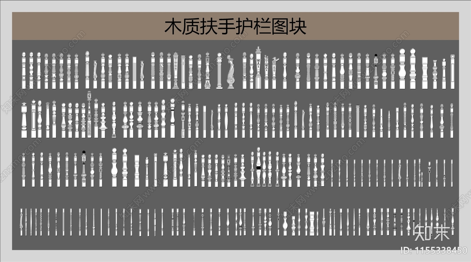 木质扶手护栏图块施工图下载【ID:1155338450】