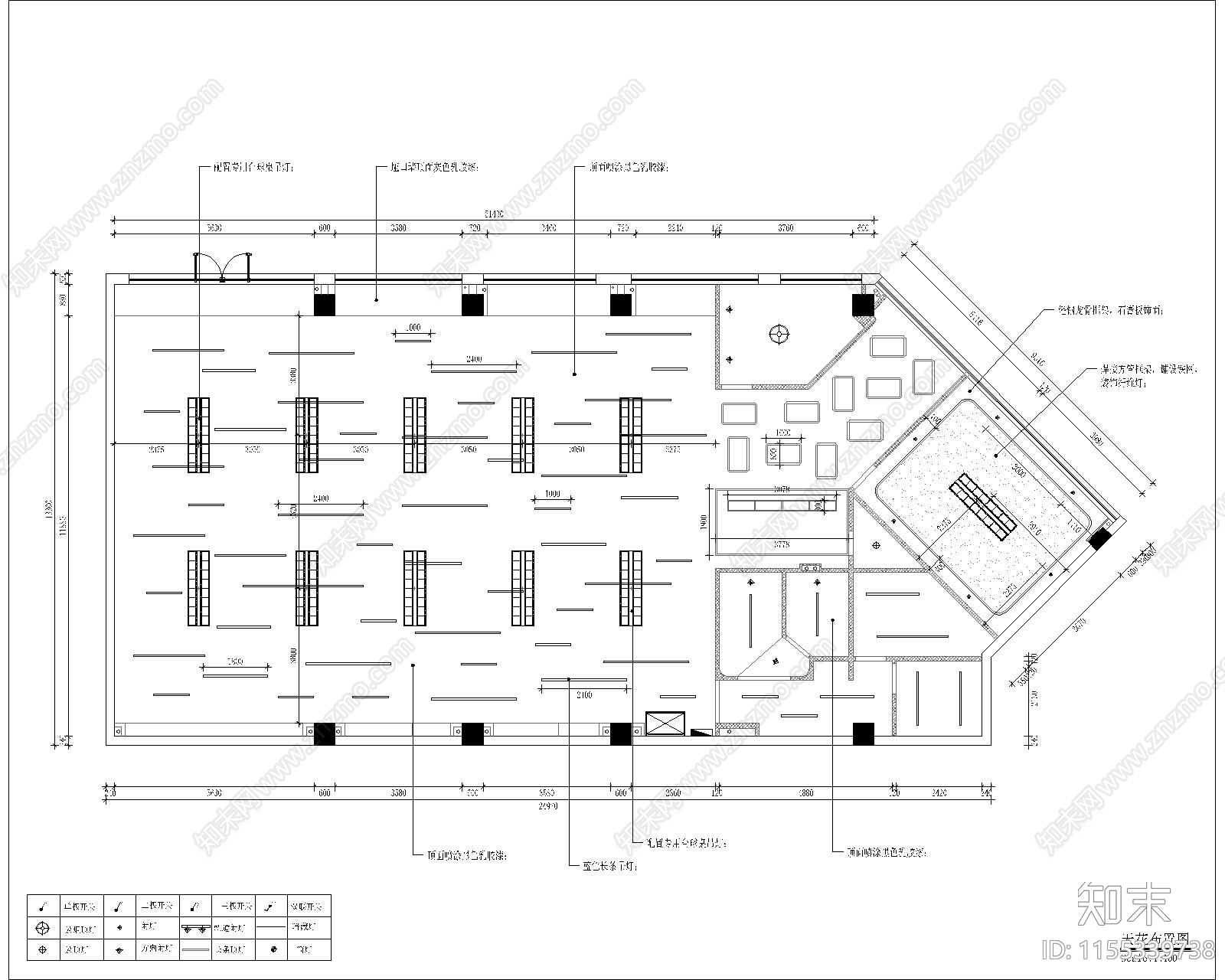 300平米球房台球室室内工装平面图施工图下载【ID:1155339738】