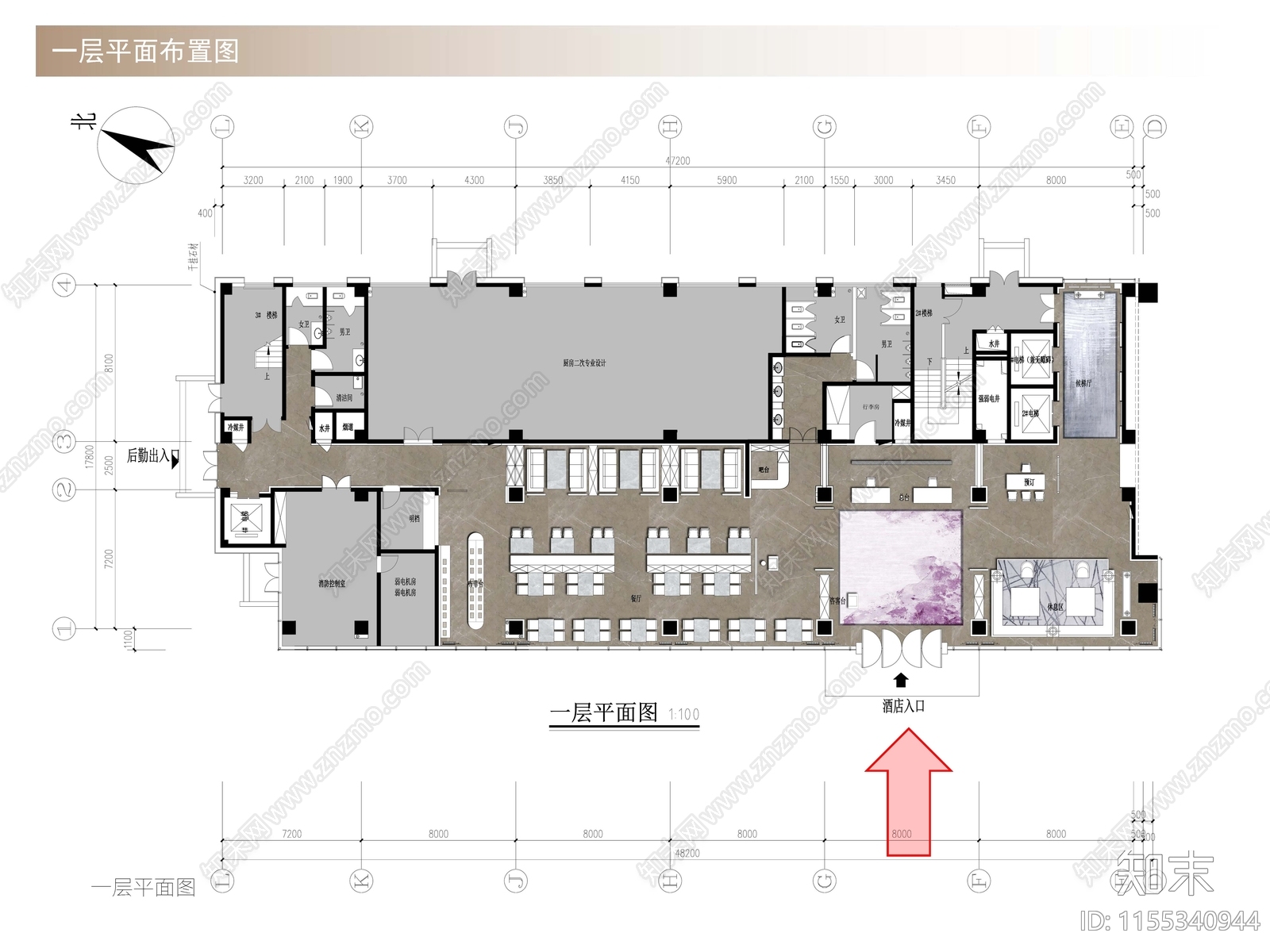 黄冈帅府铂雅酒店室内cad施工图下载【ID:1155340944】