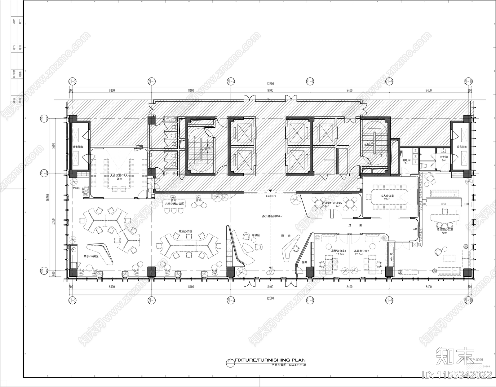 现代办公室室内cad施工图下载【ID:1155342022】