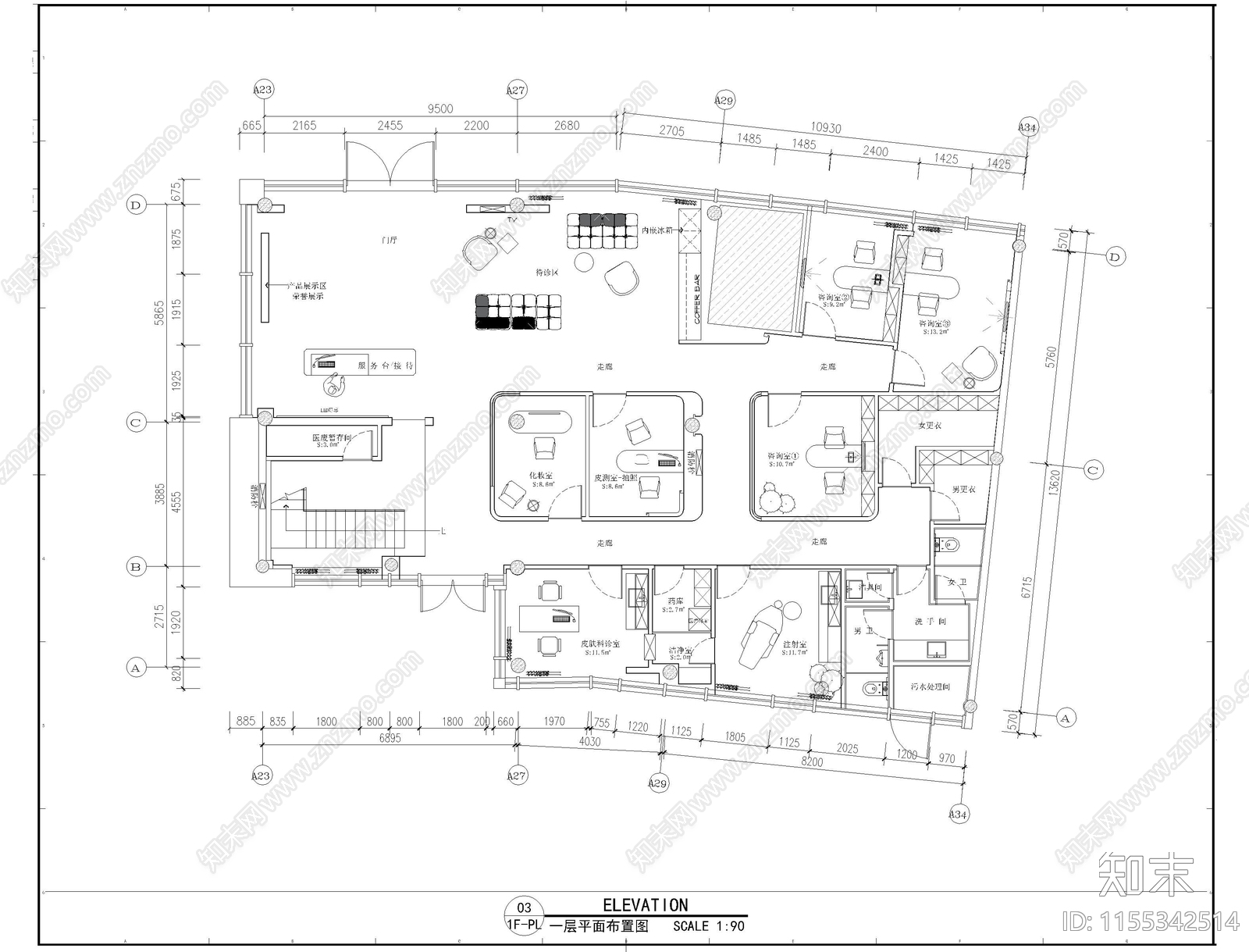 医疗SPA美容院室内cad施工图下载【ID:1155342514】