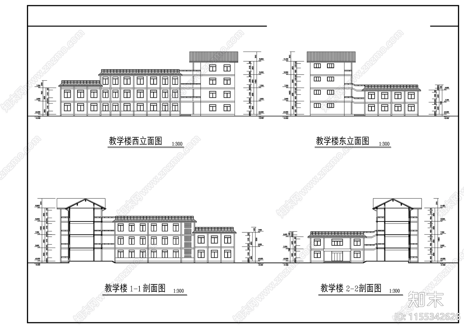 农村中学建筑cad施工图下载【ID:1155342626】