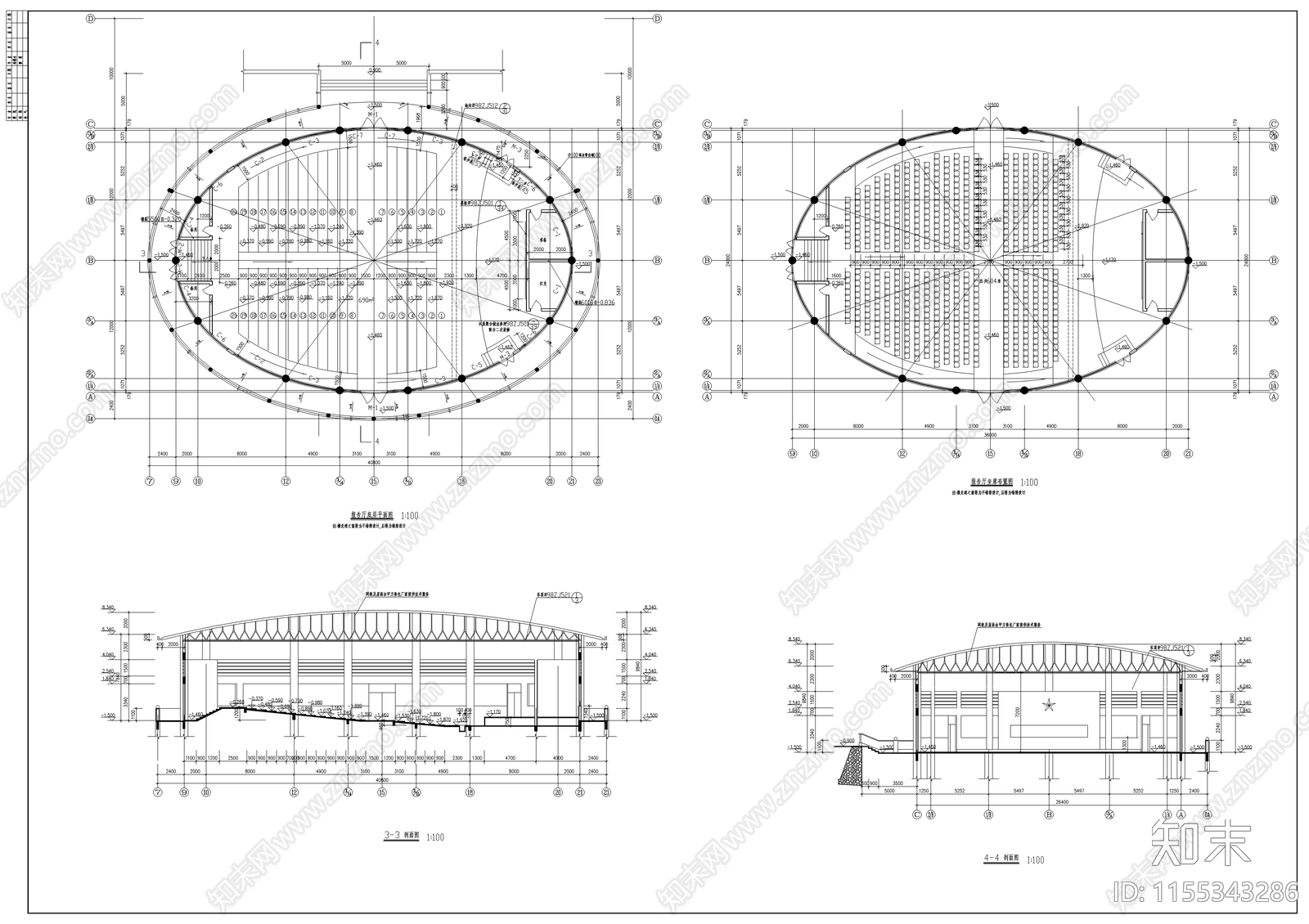 中学报告厅建筑cad施工图下载【ID:1155343286】