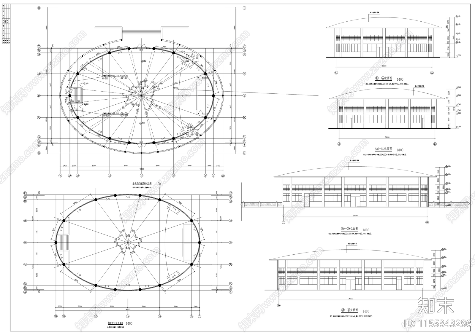 中学报告厅建筑cad施工图下载【ID:1155343286】