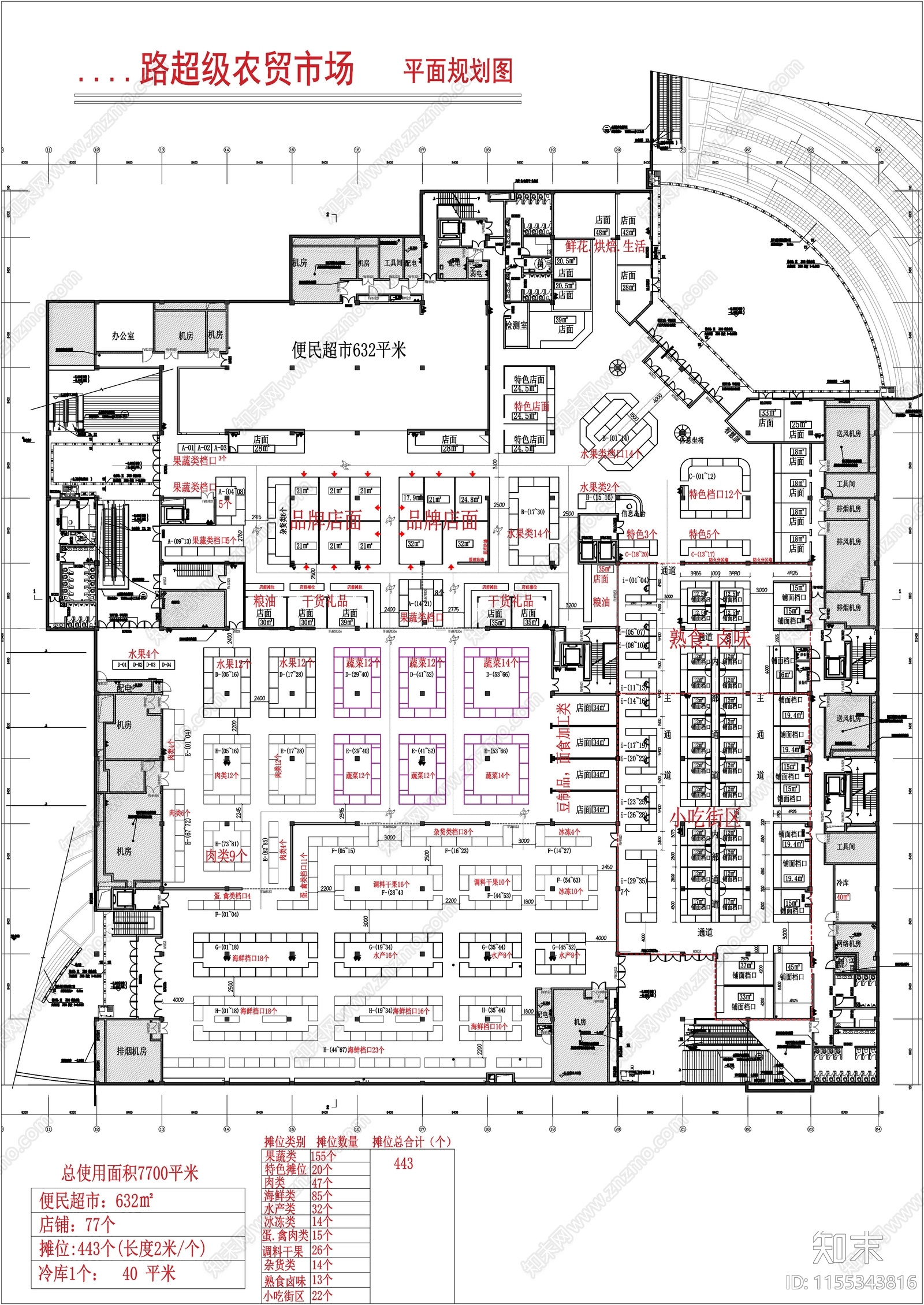 超级农贸市场室内平面布局图施工图下载【ID:1155343816】