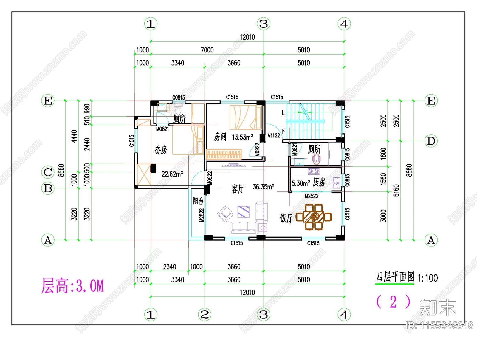 自建房室内平面图cad施工图下载【ID:1155346648】