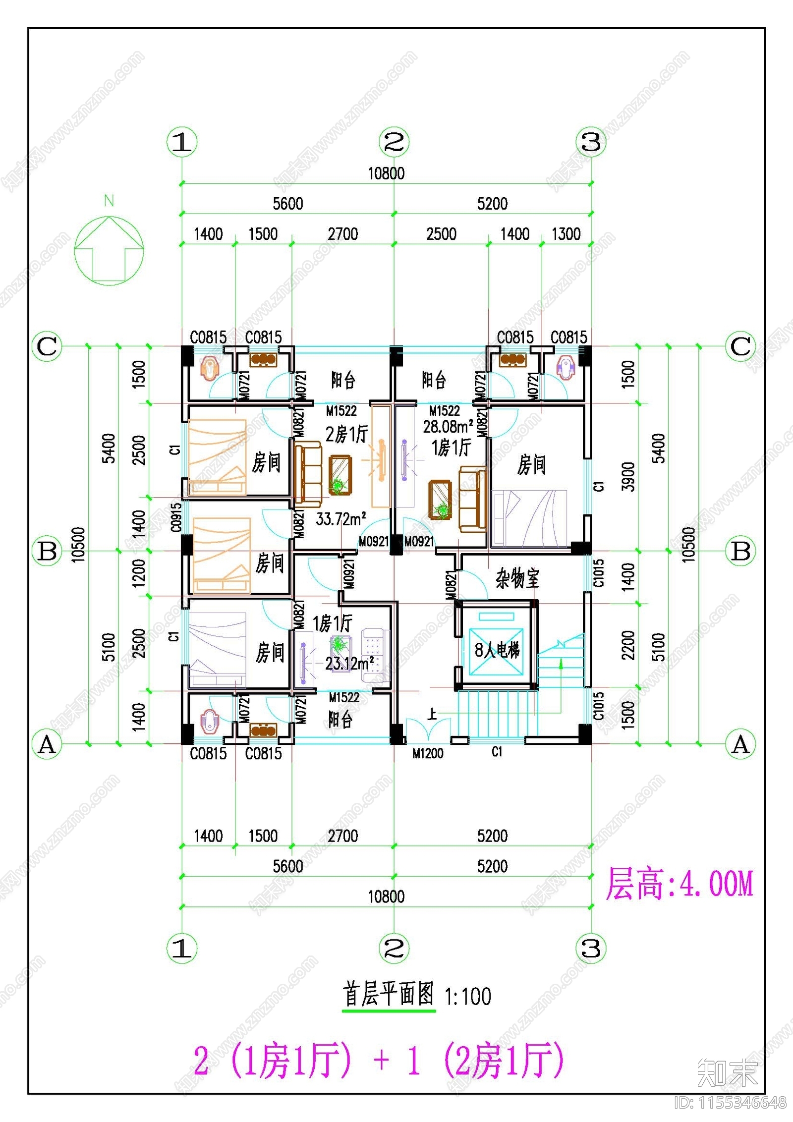 自建房室内平面图cad施工图下载【ID:1155346648】