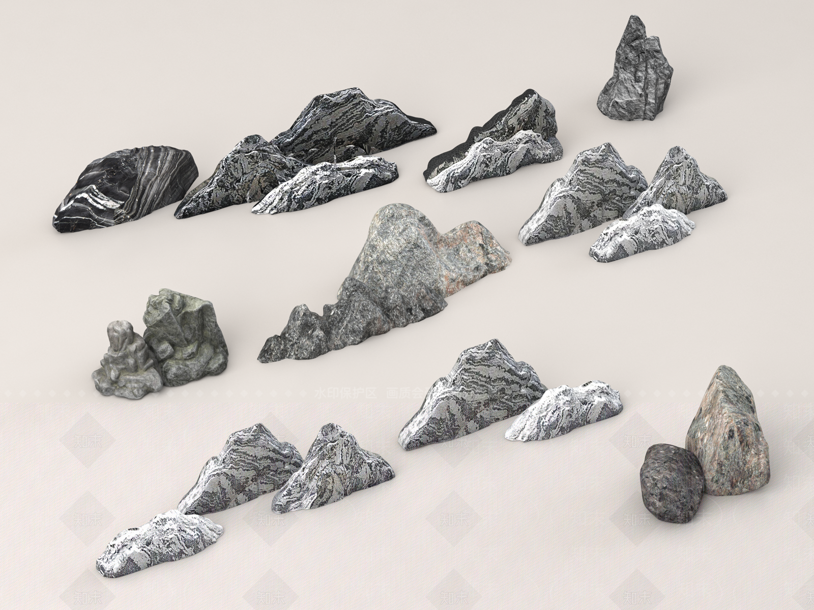 新中式假山石3D模型下载【ID:1155346482】