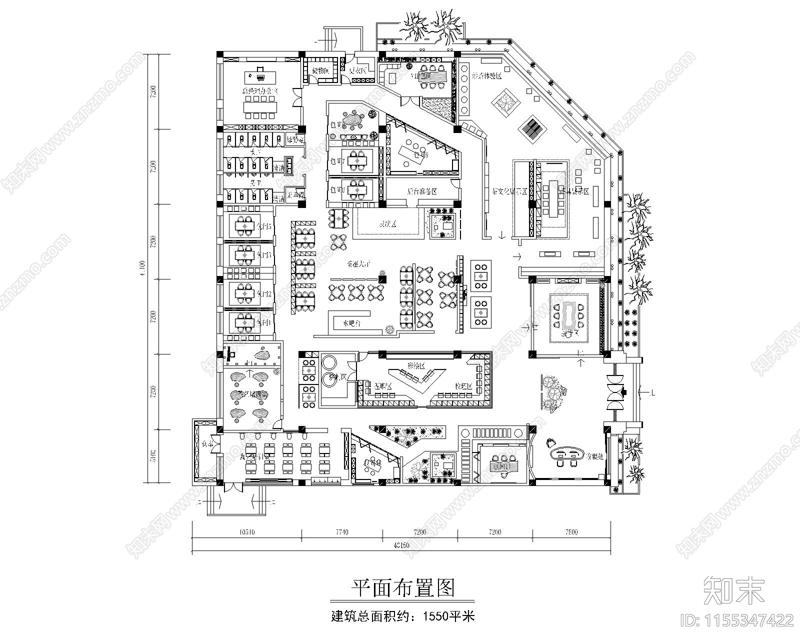 茶舍室内cad施工图下载【ID:1155347422】