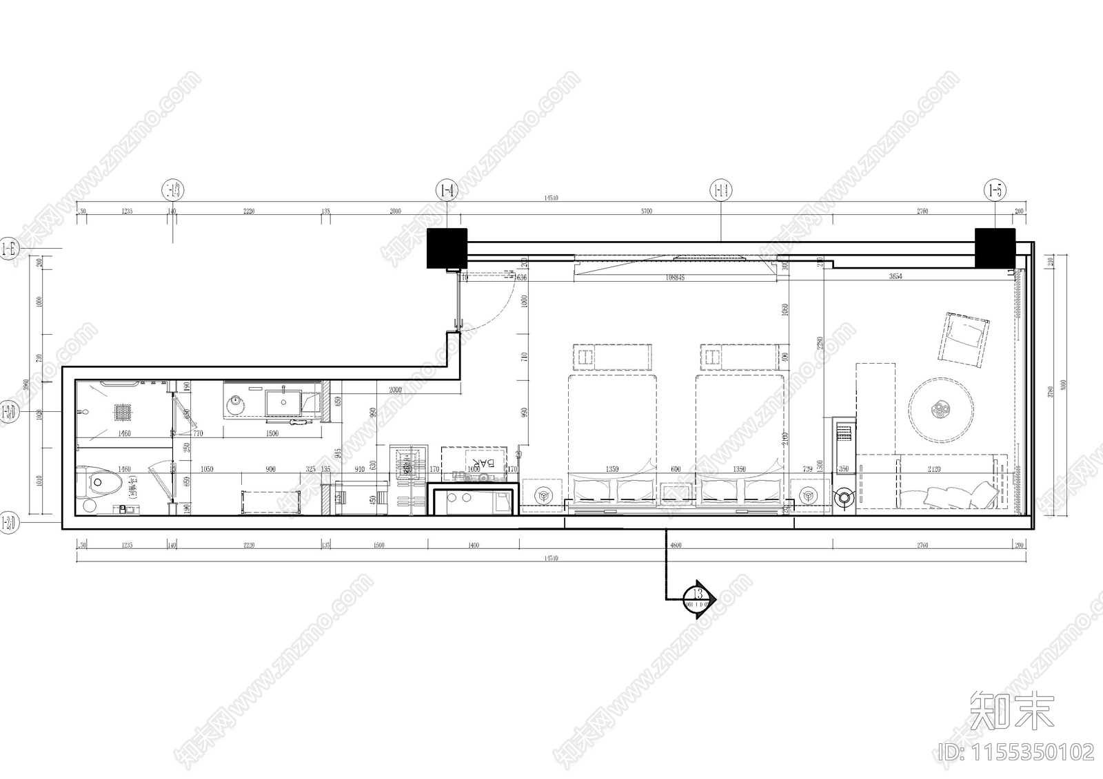 杭州民宿室内cad施工图下载【ID:1155350102】