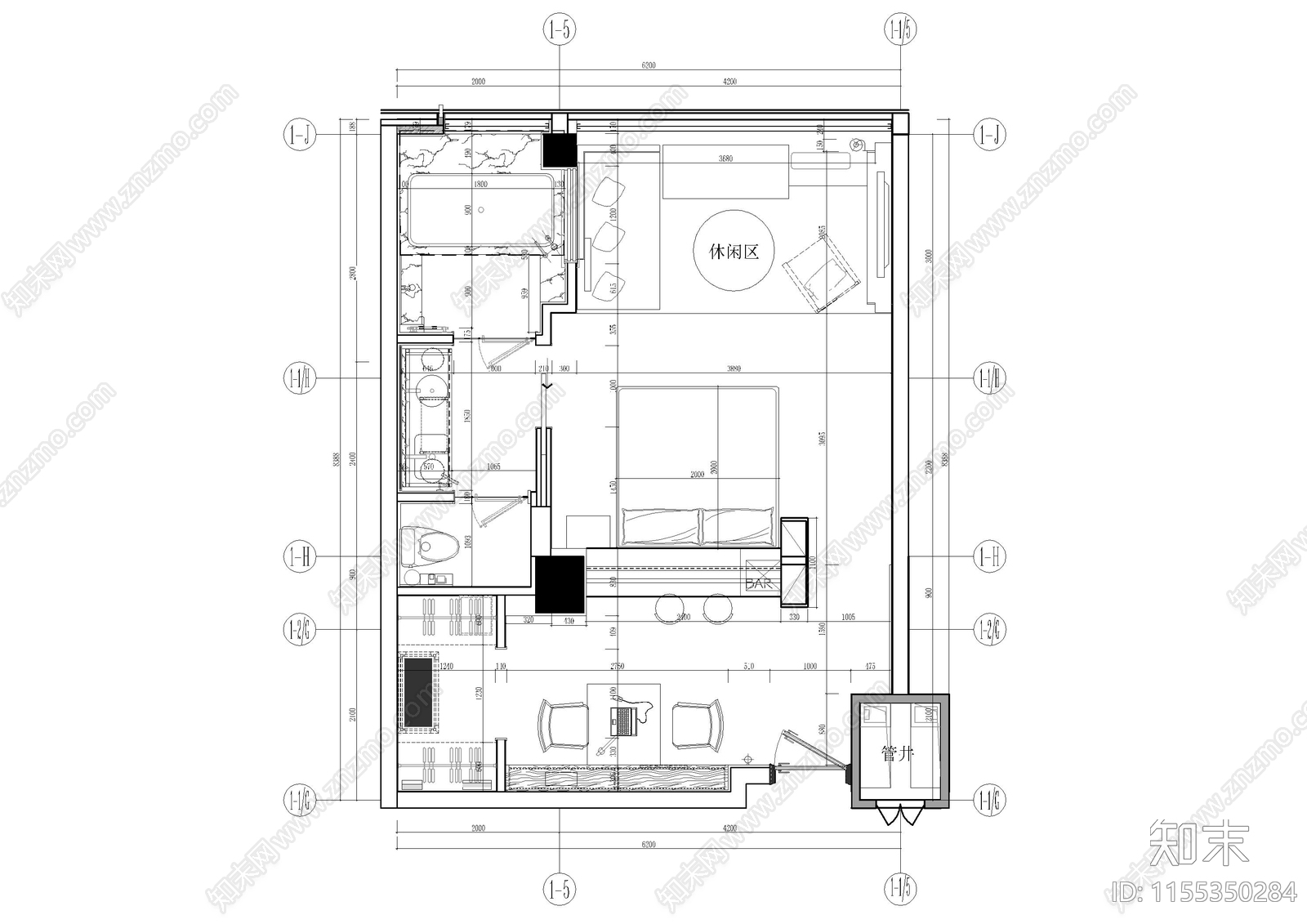 杭州民宿客房室内cad施工图下载【ID:1155350284】