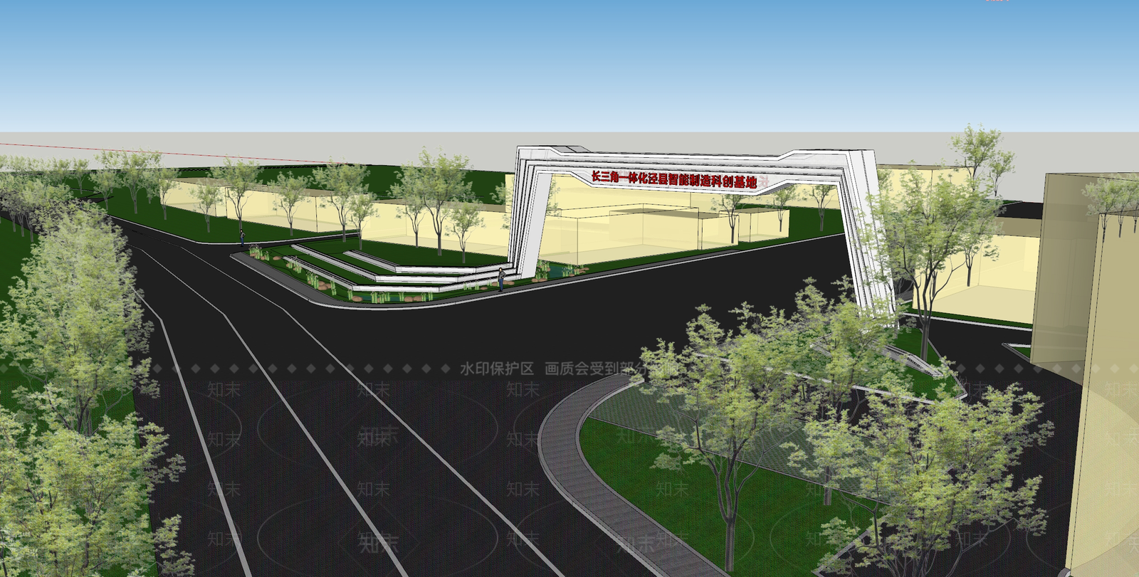 现代道路入口景观SU模型下载【ID:1155350441】