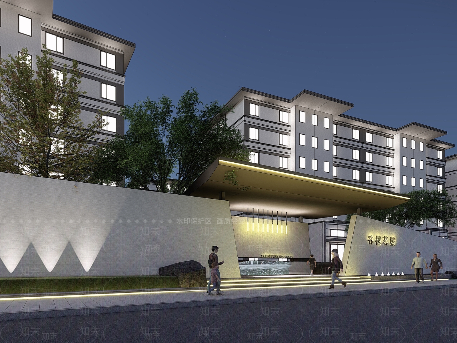 现代风格小区入口大门SU模型下载【ID:1155350965】