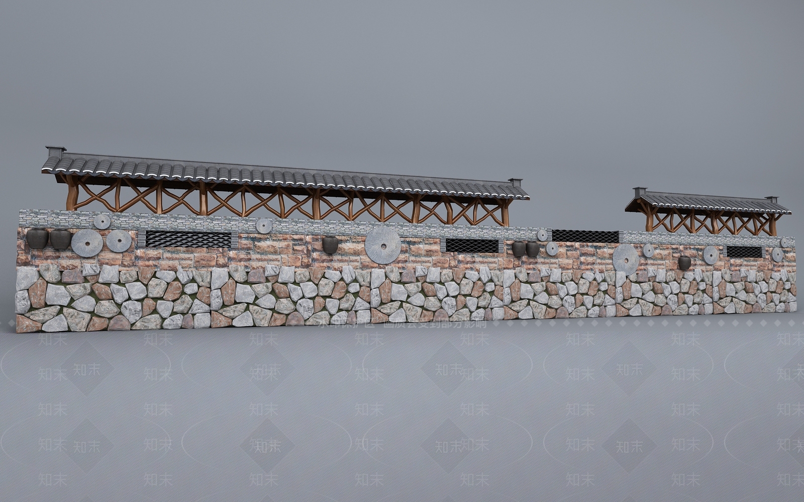 中式乡村围墙3D模型下载【ID:1155352837】