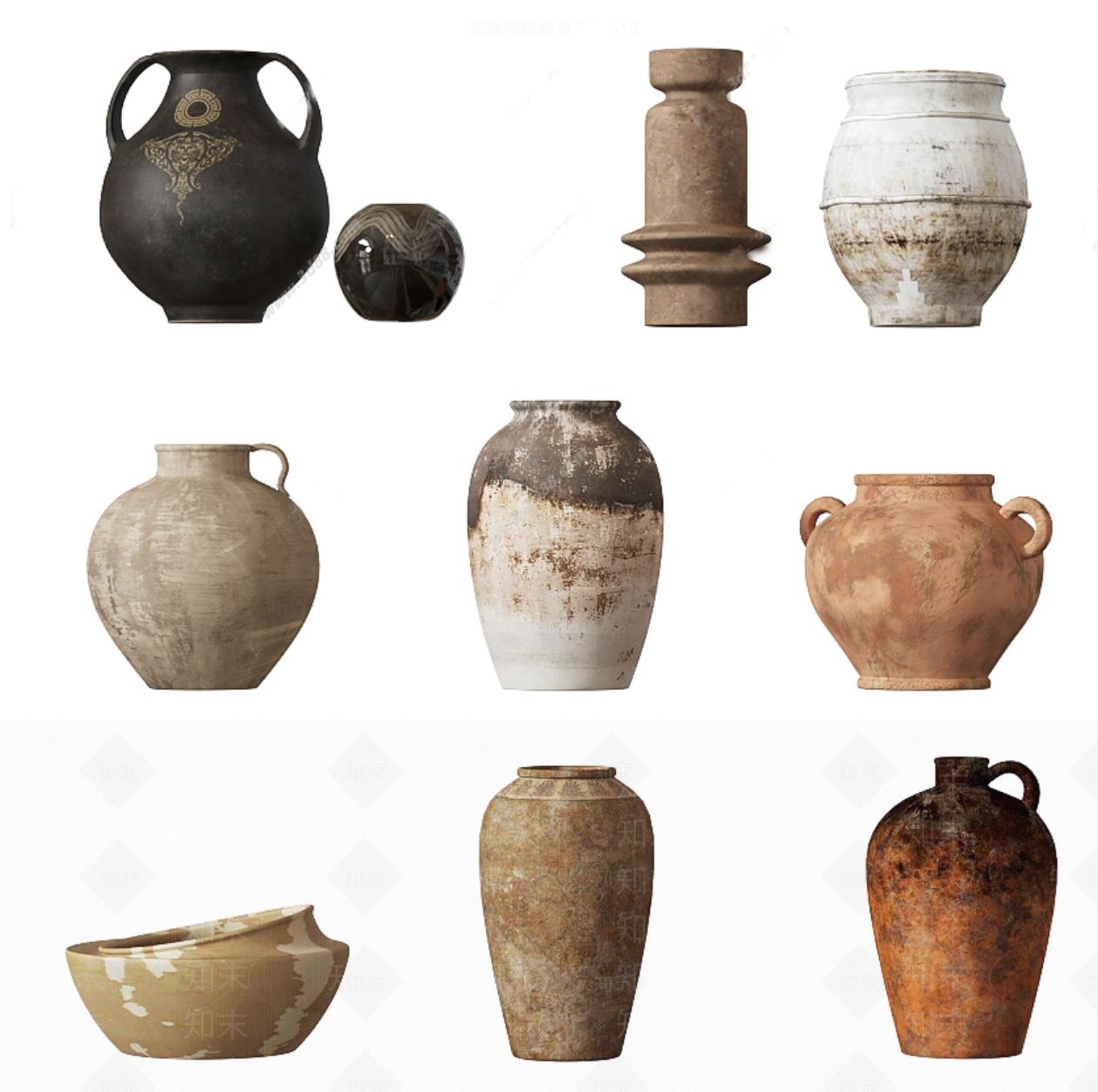 侘寂陶瓷器皿摆件SU模型下载【ID:1155354662】