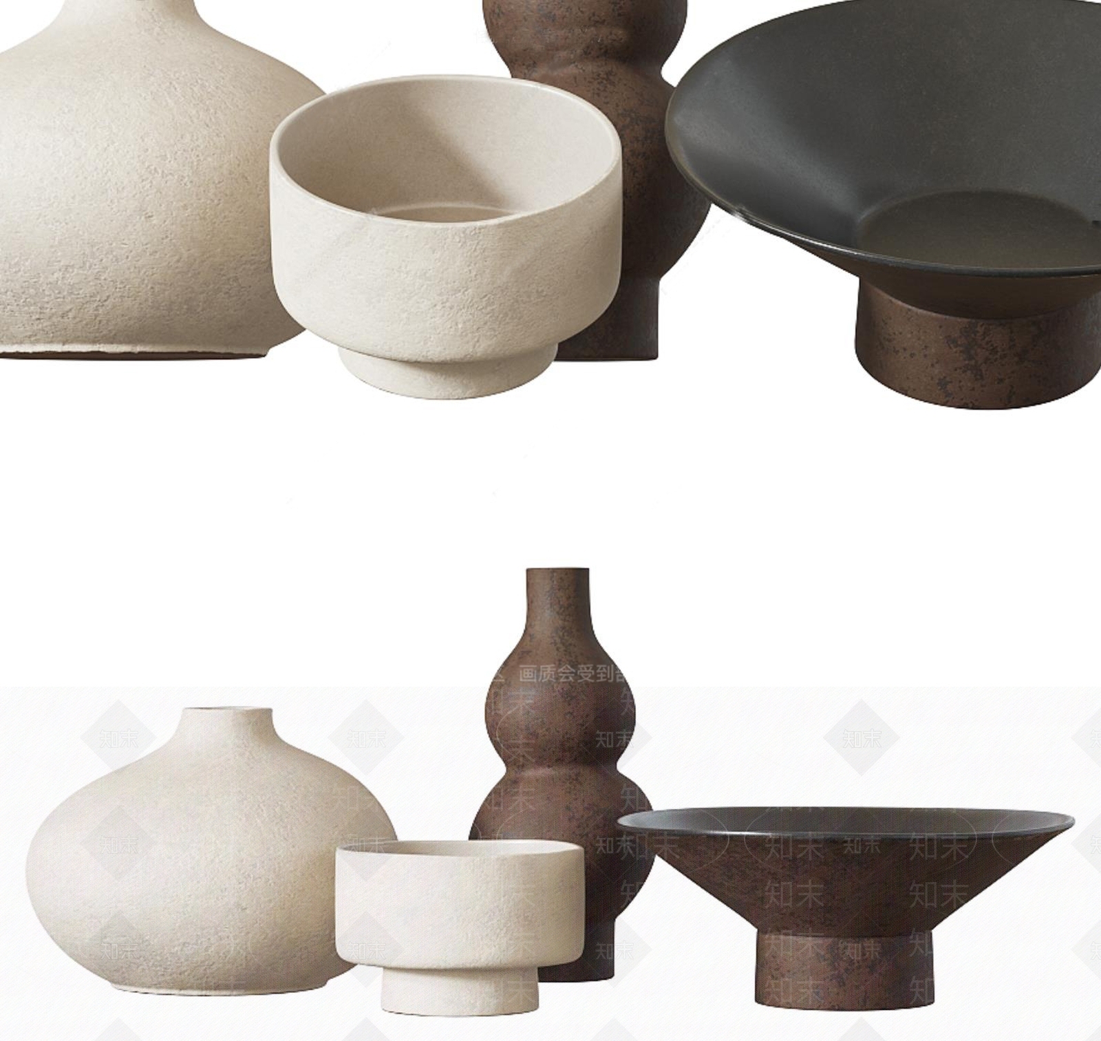 侘寂陶瓷器皿摆件SU模型下载【ID:1155354868】