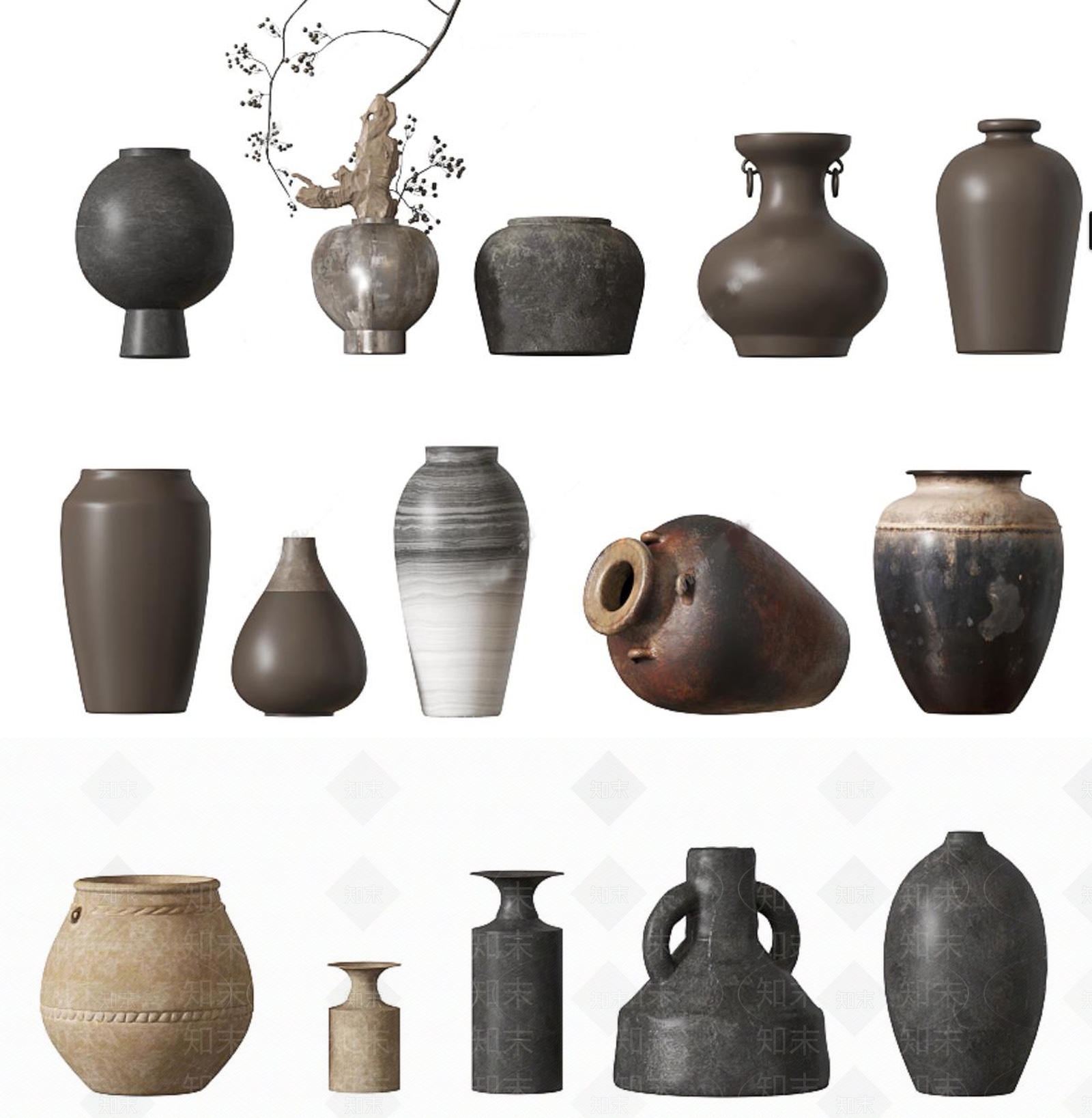 侘寂陶瓷器皿摆件SU模型下载【ID:1155355588】