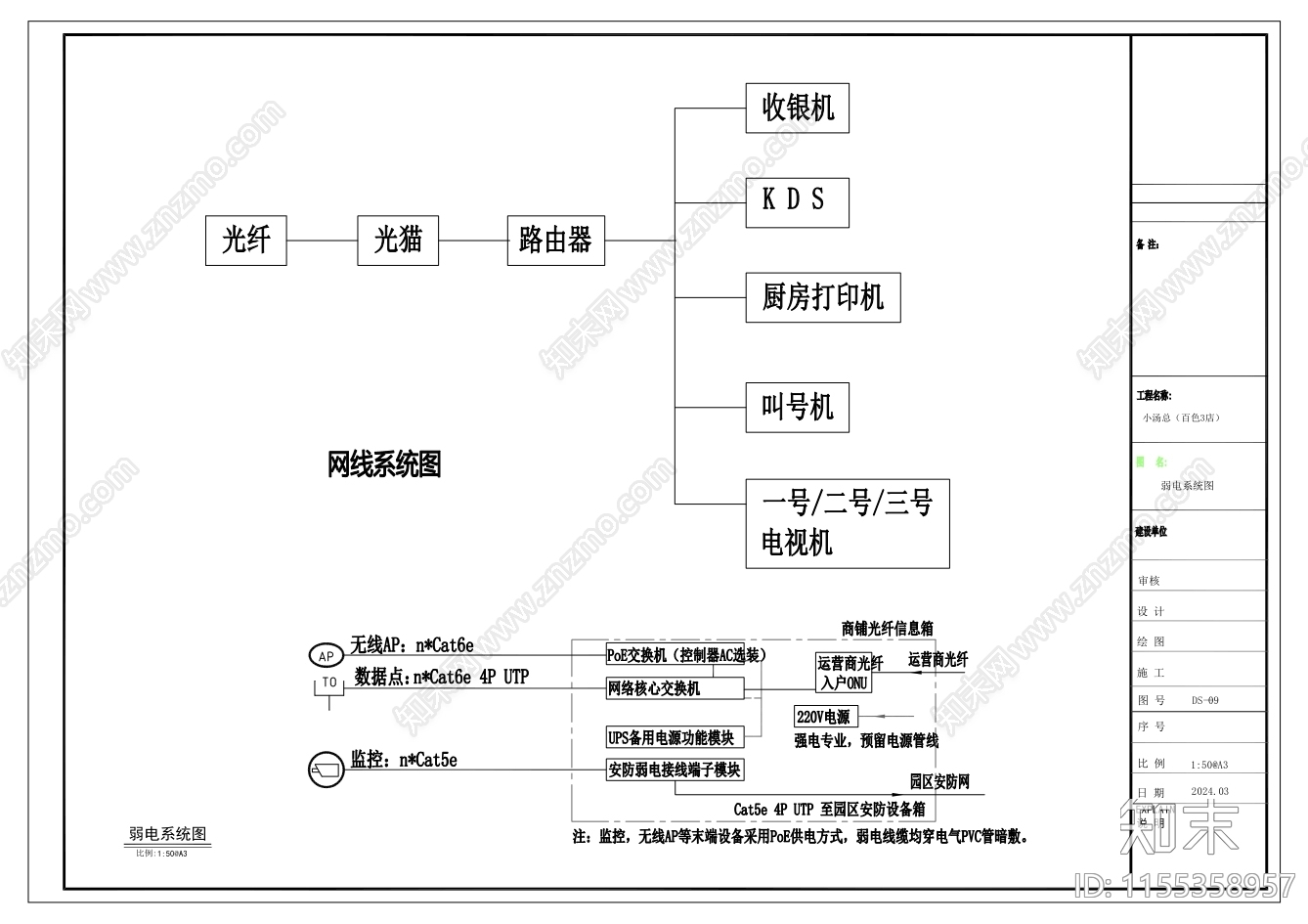 快餐店室内cad施工图下载【ID:1155358957】