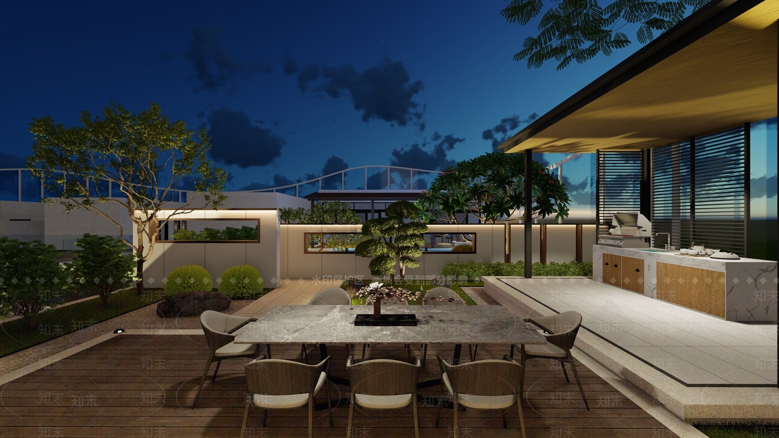 新中式屋顶花园SU模型下载【ID:1155359869】