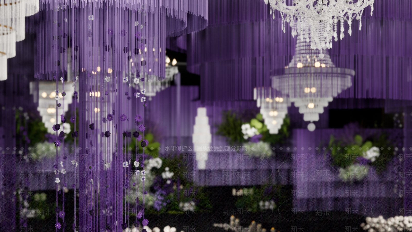 现代紫色线帘小众宴会厅SU模型下载【ID:1155361784】