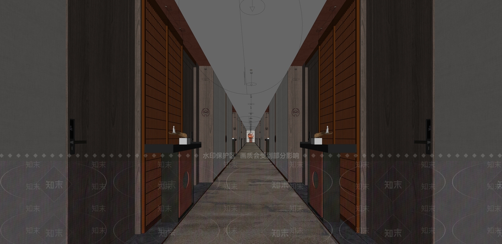 新中式风格酒店走廊SU模型下载【ID:1155363168】