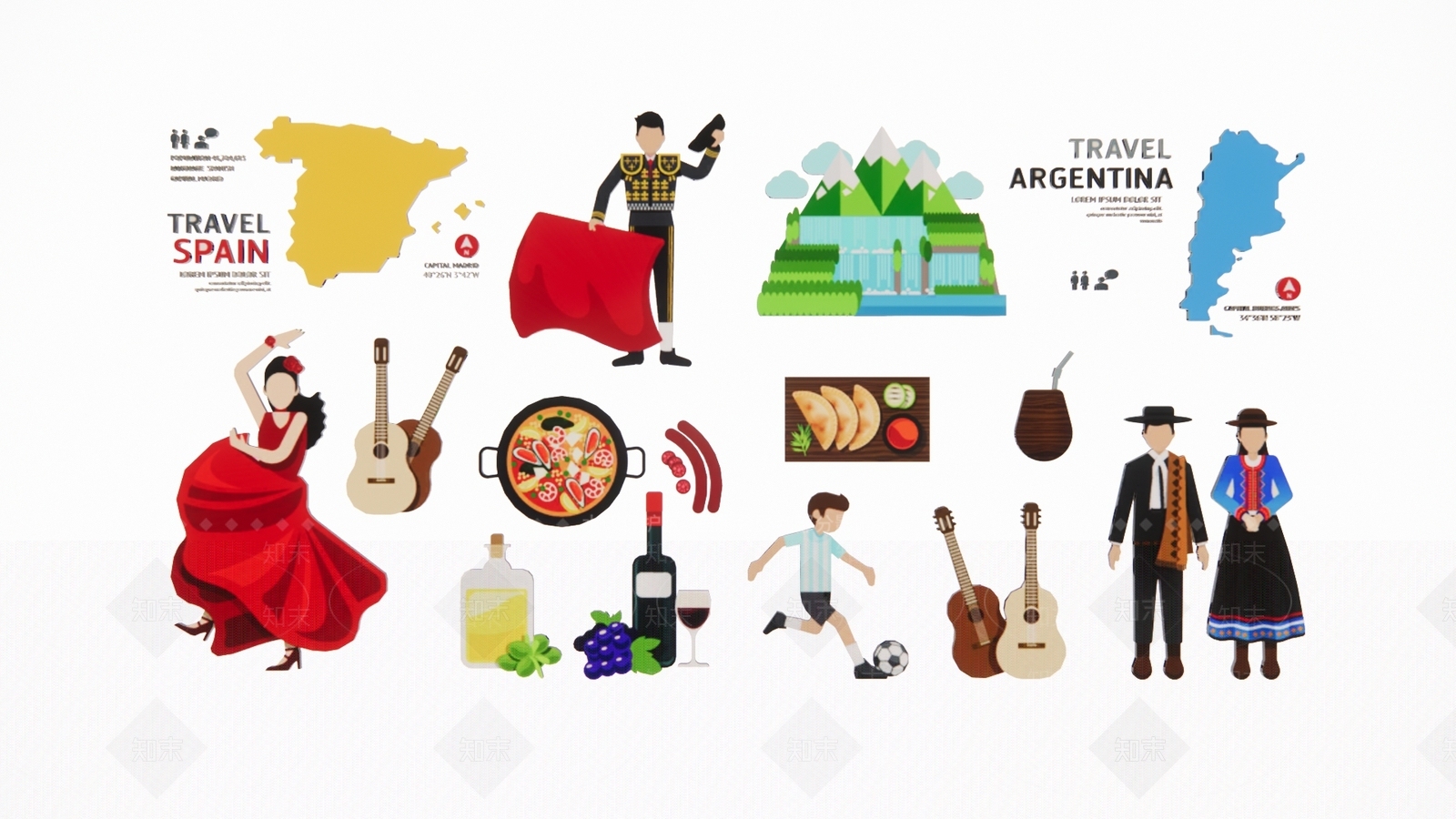 现代世界各国著名景点地标建筑旅游人物美食卡通元素剪影SU模型下载【ID:1155363657】