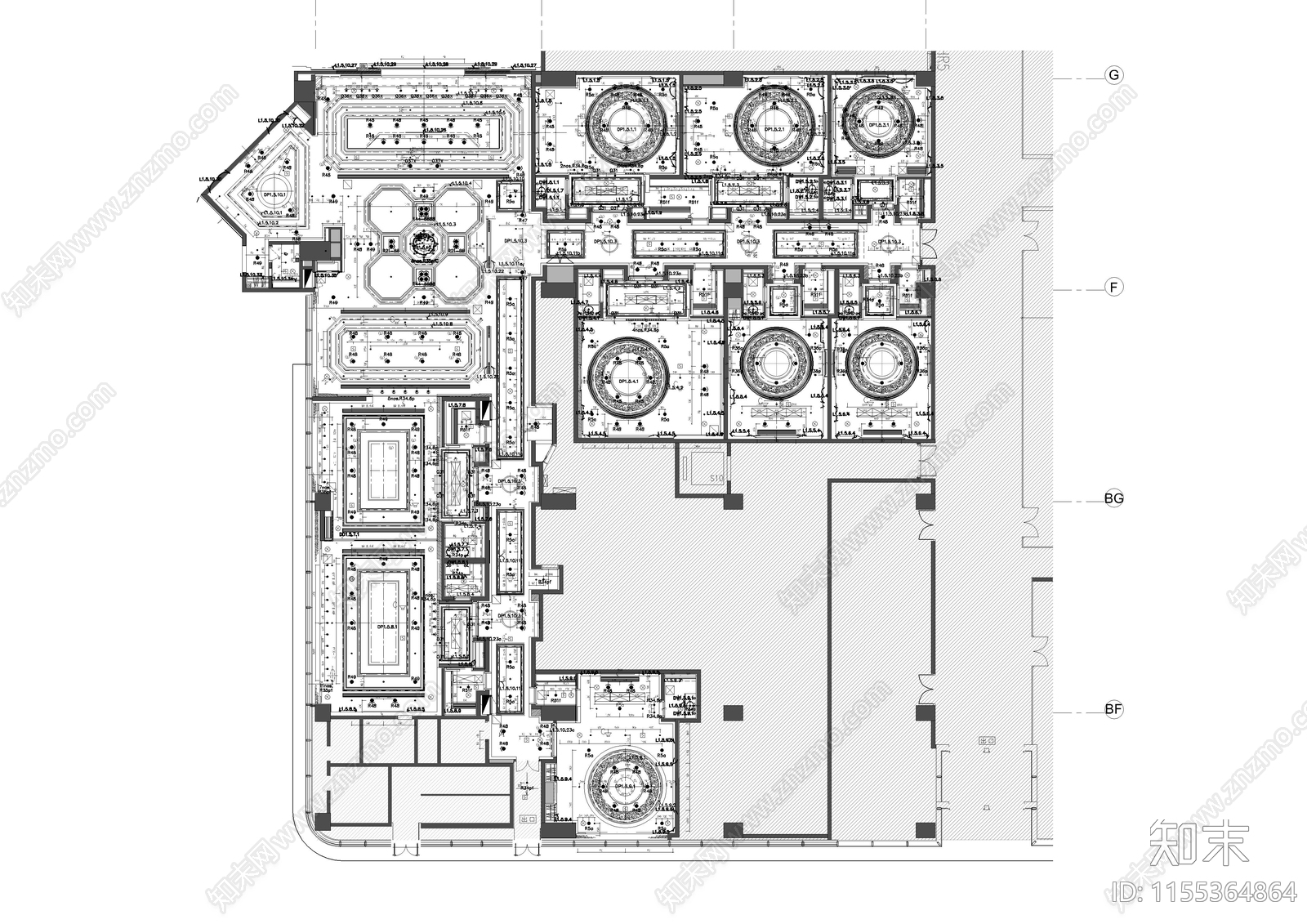 香格里拉大酒店中餐厅室内cad施工图下载【ID:1155364864】