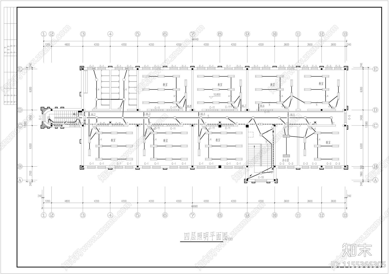 五层砖混小学教学楼建筑cad施工图下载【ID:1155366305】