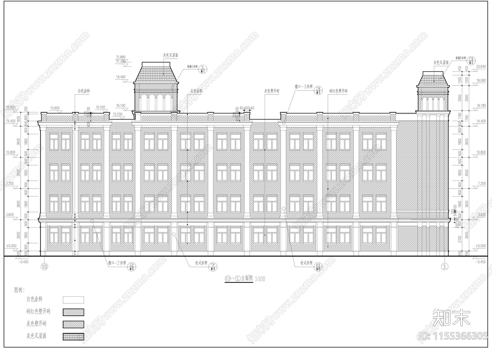 五层砖混小学教学楼建筑cad施工图下载【ID:1155366305】