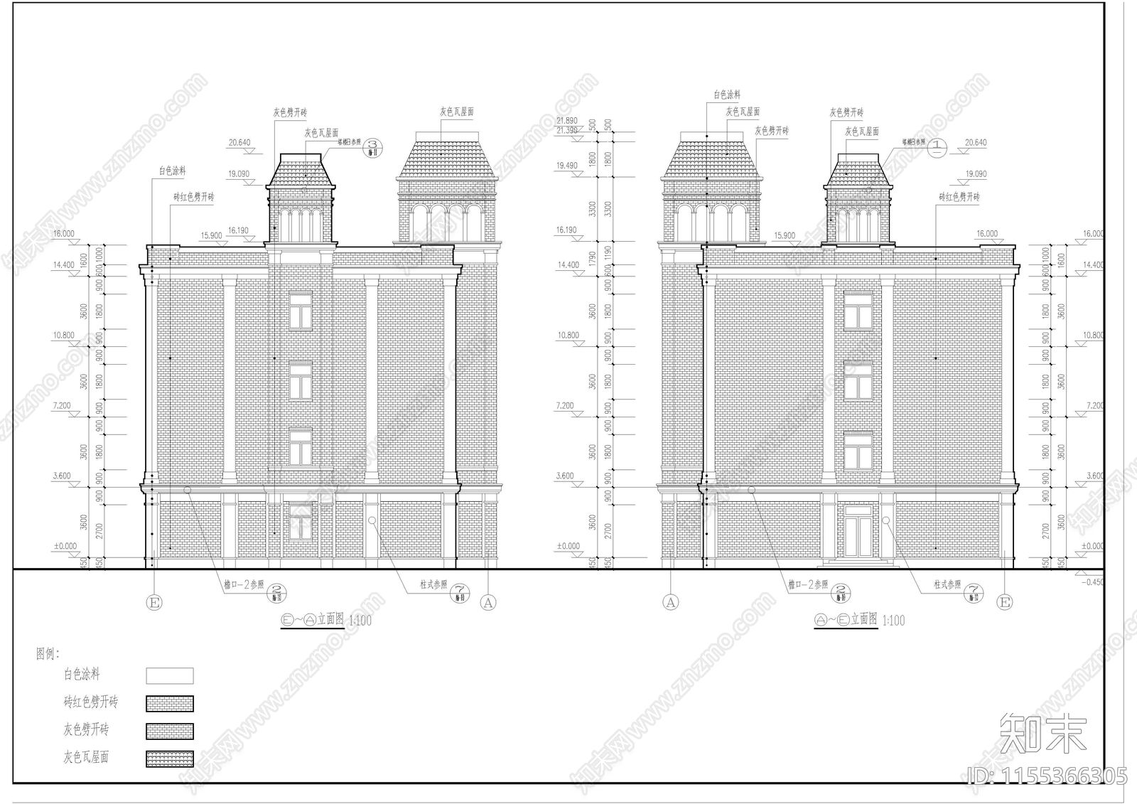 五层砖混小学教学楼建筑cad施工图下载【ID:1155366305】