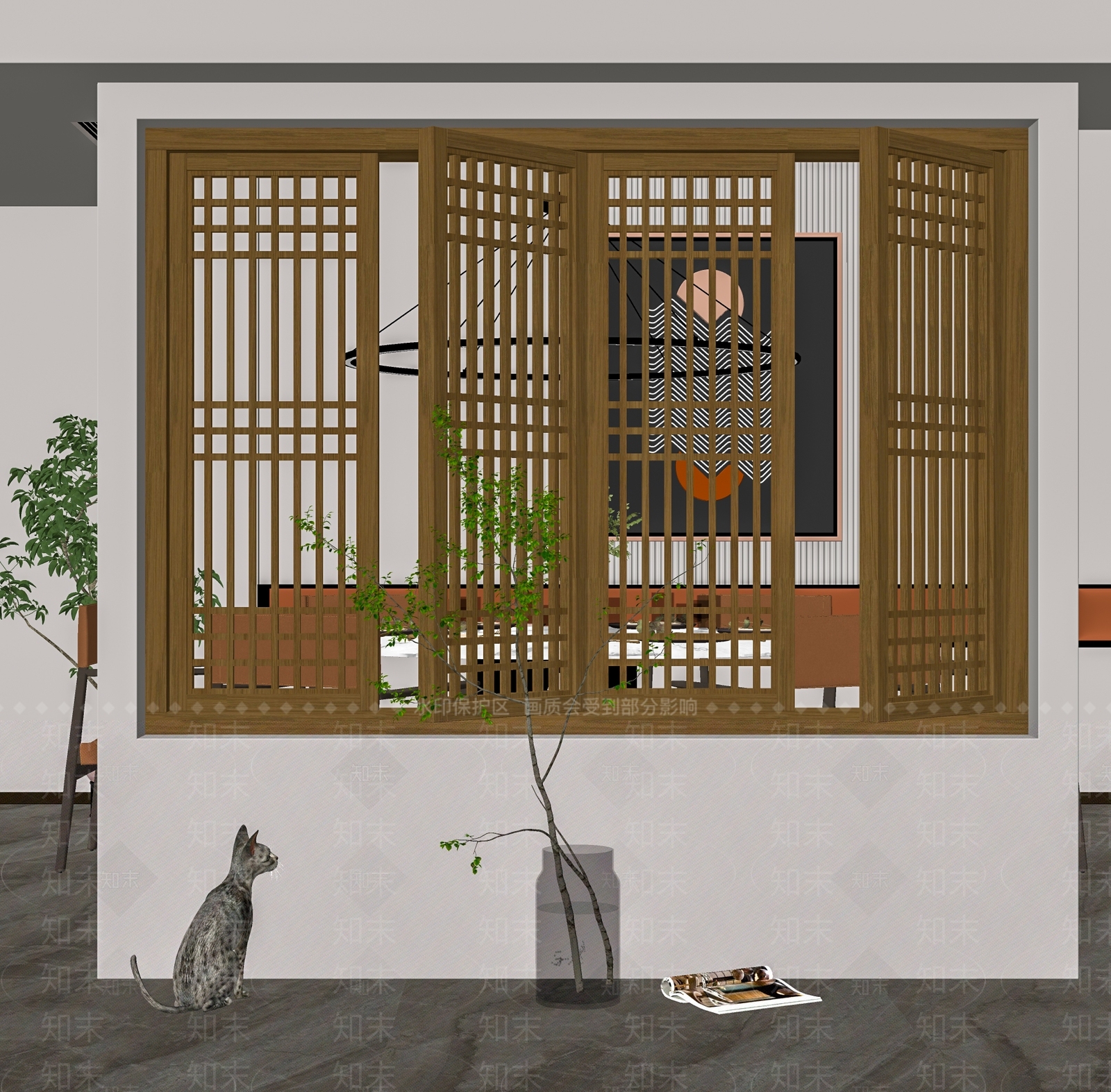 新中式实木平开窗户SU模型下载【ID:1155368789】