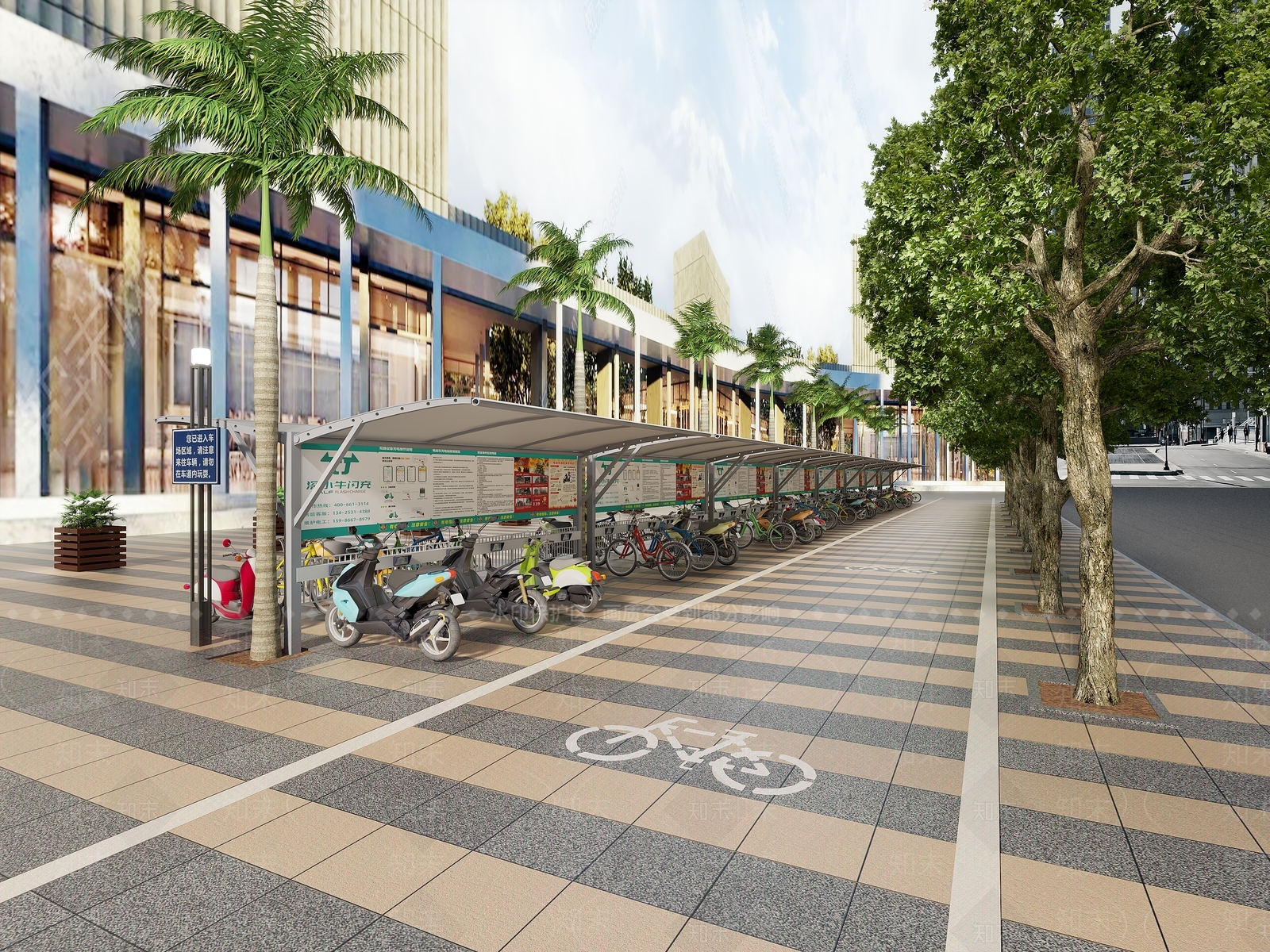 现代自行车棚3D模型下载【ID:1155400264】