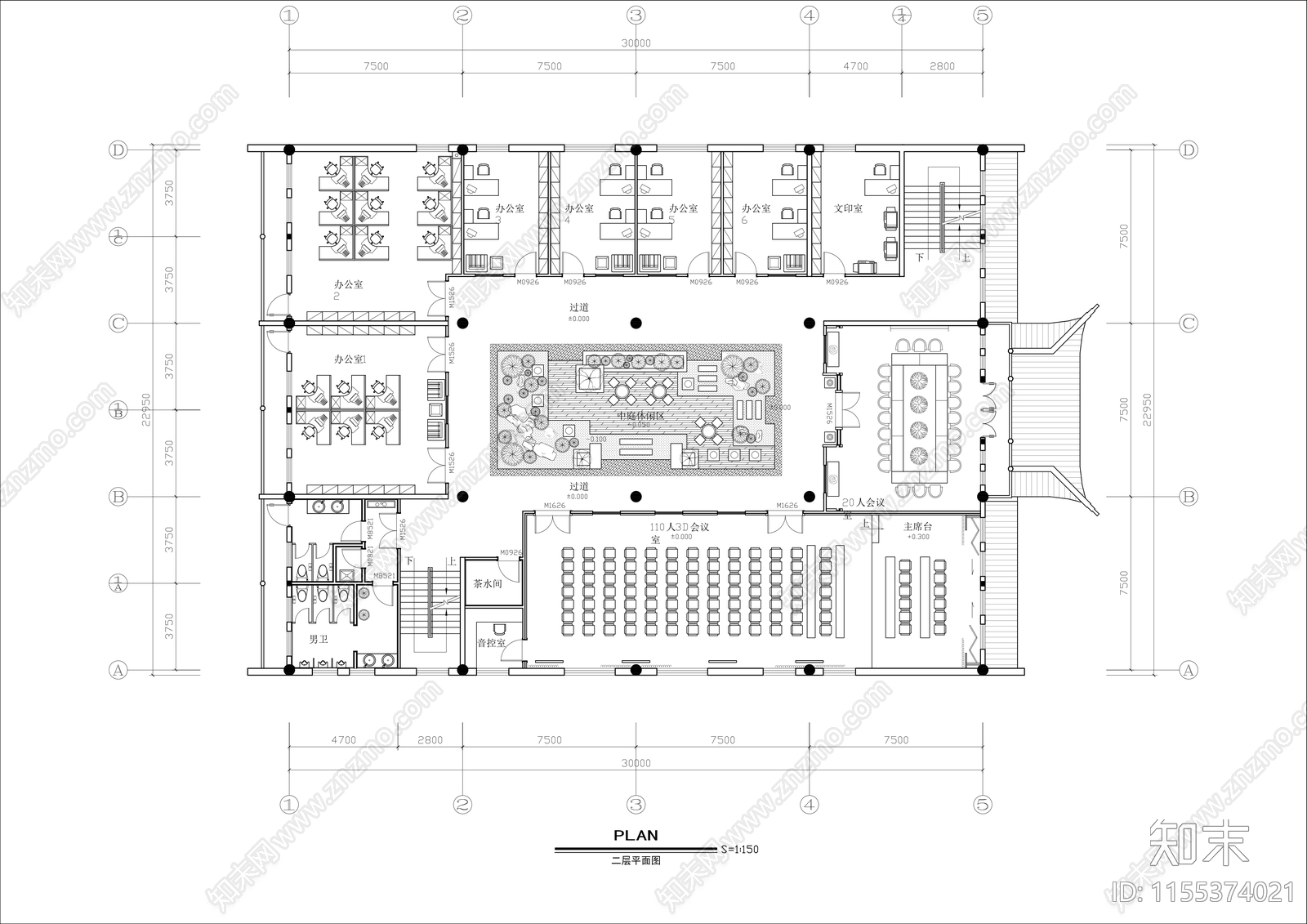 600㎡公司办公室接待室室内平面布置图施工图下载【ID:1155374021】