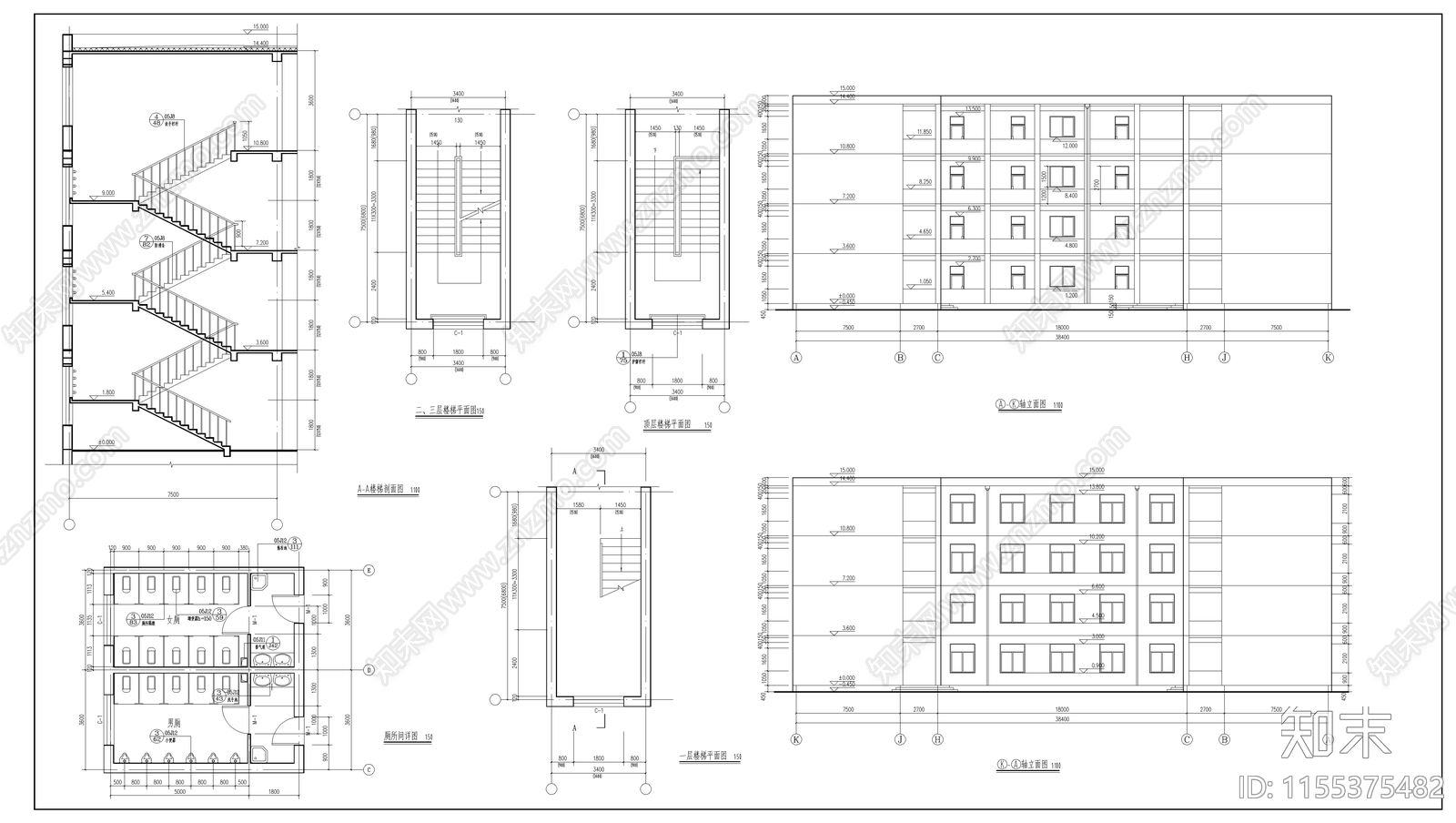 县高中教学楼建筑cad施工图下载【ID:1155375482】