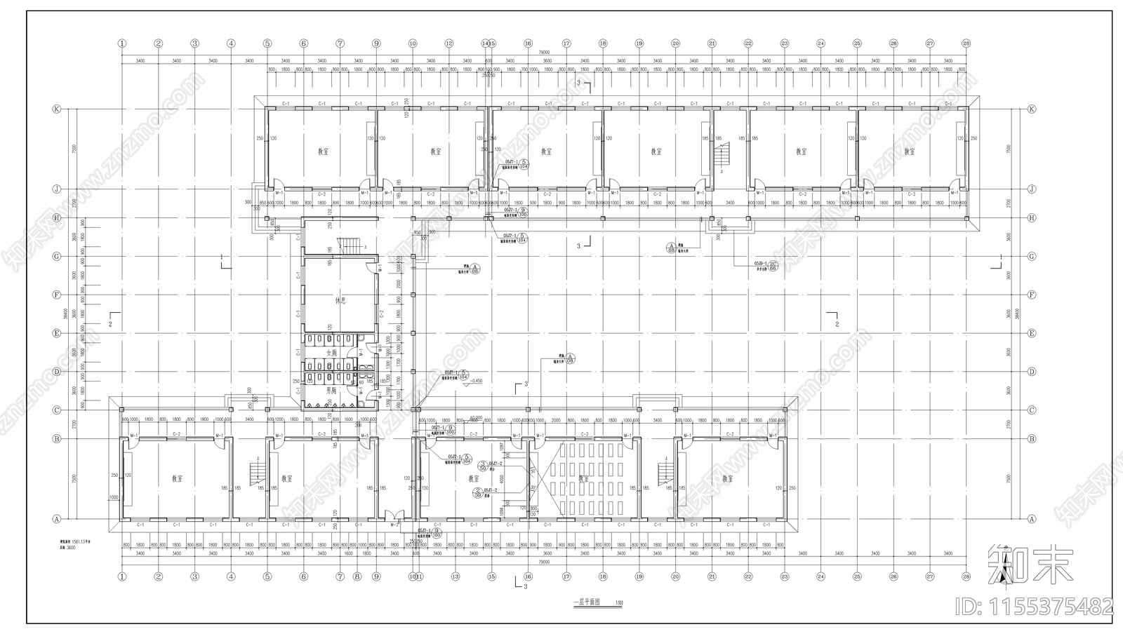 县高中教学楼建筑cad施工图下载【ID:1155375482】