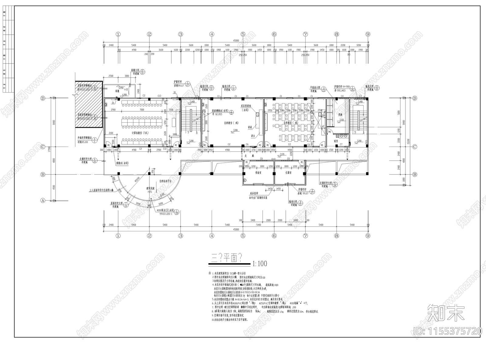 小学多功能教学楼建筑cad施工图下载【ID:1155375720】